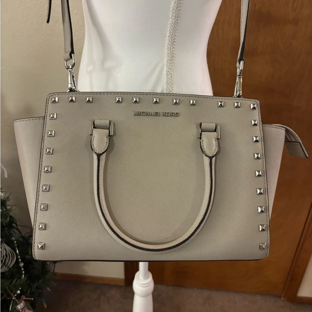Michael Kors Gray/Very light Pink Studded Satchel